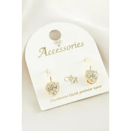 Kalp Taşlı Küpe-Sarı