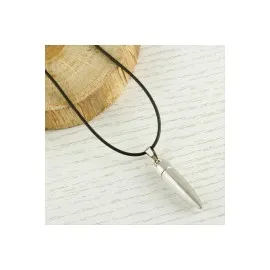 Mermi Metal Vinlex Deri Kolye-Gümüş Rengi