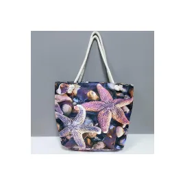 Deniz Yıldızı Desenli Plaj Çantası-Mor