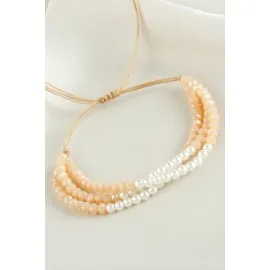 İncili Üçlü Kristal Bileklik-Sütlü Kahve