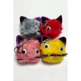 Kedi Tüylü Peluş Anahtarlık-Renkli