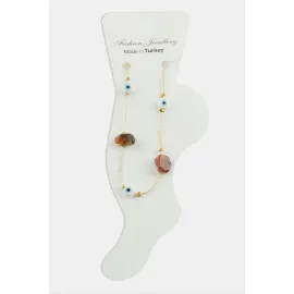 Nazar Kırık Doğaltaşlı Boncuk Halhal-Kahverengi