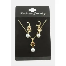 Kalp İnci Zirkon Taşlı Set Kolye-Yeşil