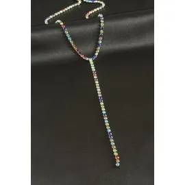 Şerit Taşlı Çelik Y Kolye 4 Mm-Sarı