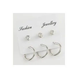 6 Adet Taşlı Halka Küpe 1,5 Cm-Gümüş Rengi