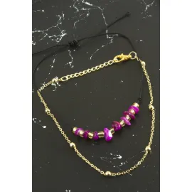 2 Adet Kırık Doğaltaşlı Zincir Halhal-Pembe