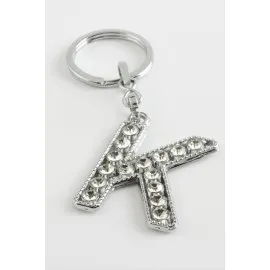 Gümüş Renkli Taşlı Harf Anahtarlık-K