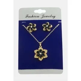 Papatya Zirkon Taşlı Set Kolye-Gümüş Rengi