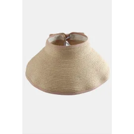 Cırtcırtlı Hasır Plaj Şapkası-Pudra Rengi