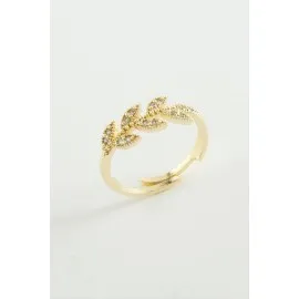 Yaprak Zirkon Taşlı Yüzük-Sarı