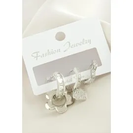 3 Adet Çiçek Zirkon Taşlı Küpe-Sarı