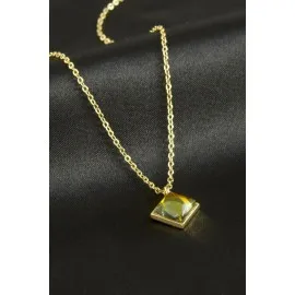 Kare Cam Kolye-Gümüş Rengi