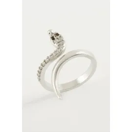 Yılan Zirkon Taşlı Yüzük-Gümüş Rengi