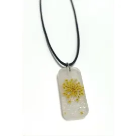 Sultanotu Çiçeği Dikdörtgen Epoksi Kolye-Beyaz