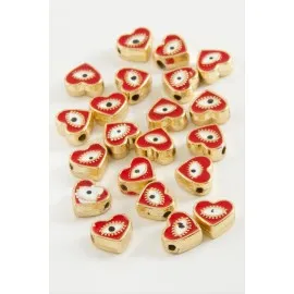 Kalp Göz Mineli Bileklik Ve Kolye Ucu Aparatı 1 Adet-Kırmızı