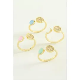 Yuvarlak Taşlı Mineli Eklem Yüzük-Sarı