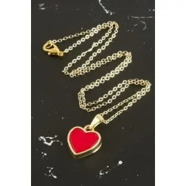 Kalp Polyester Kolye-Pembe