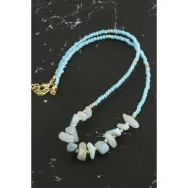 Kırık Doğaltaşlı Turkuaz Kristal Kolye-Turkuaz