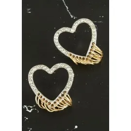 Halkalı Kalp Yeni Sezon Taşlı Küpe-Gümüş Rengi