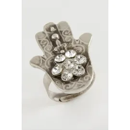 Ftma Ana Eli Osmanlı İşlemeli Taşlı Metal Yüzük-Gümüş Rengi