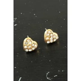 Kalp Taşlı Minik Küpe-Sarı