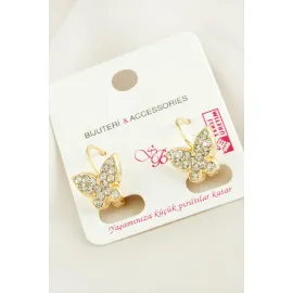 Kelebek Taşlı Klipsi Küpe-Gümüş Rengi