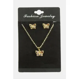 Kelebek Zirkon Taşlı Set Kolye-Renkli