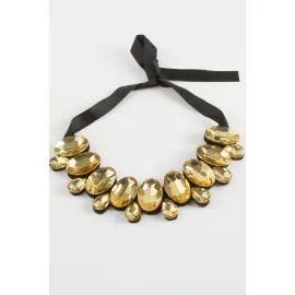 Oval Taşlı Yaka Kolye-Sarı