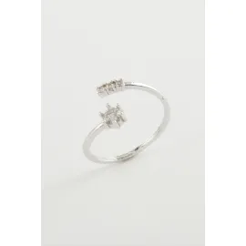 Zirkon Taşlı Yüzük-Gümüş Rengi