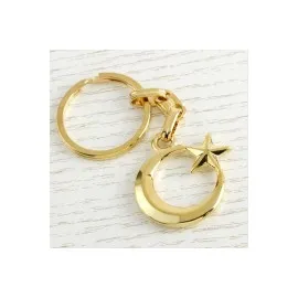 Ay Yıldız Figürlü Metal Anahtarlık-Sarı