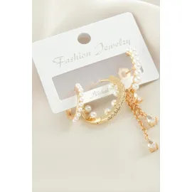 3 Adet İnci Zirkon Taşlı Küpe-Gümüş Rengi