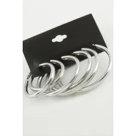 Noktalı Metal Halka Küpe 6 Adet-Gümüş Rengi