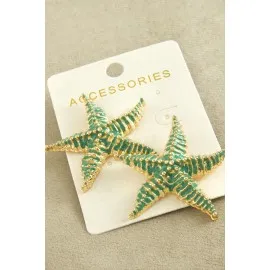 Deniz Yıldızı Mineli Zr Model Küpe-Turkuaz