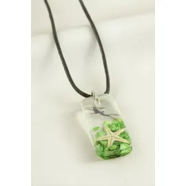 Deniz Yıldızı Dikdörtgen Epoksi Kolye-Yeşil