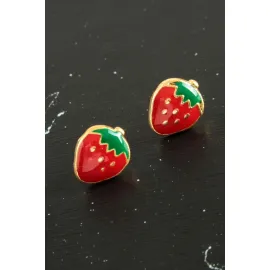 Çilek Mineli Minik Küpe-Kırmızı