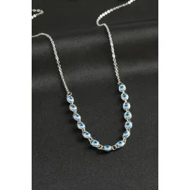 Nazarlı Mineli Kolye-Beyaz