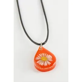 Papatya Oval Epoksi Kolye-Turuncu