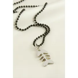 Kılçık Top Zincirli Erkek Kolye-Siyah