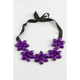 Çiçek Taşlı Yaka Kolye-Mor