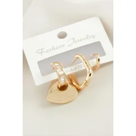 3 Adet Kalp Zirkon Taşlı Küpe-Sarı