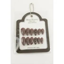 Desenli Mina Beauty Kedi Gözü Takma Tırnak-Kahverengi
