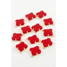 Çiçek Tek Kulp Polyester Bileklik ve Kolye Ucu Aparatı 1 Adet-Kırmızı