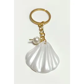 İstiridye İnci Anahtarlık-Beyaz