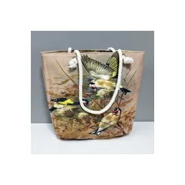 Kuş Desenli Plaj Çantası-Kahverengi