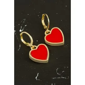 Kalp Polyester Küpe-Kırmızı