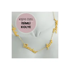 Kişiye Özel Dört İsim Yazılı Kolye-Sarı