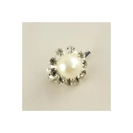 İnci Taşlı Broş-Beyaz
