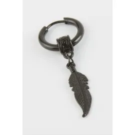 Yaprak Erkek Çelik Küpe-Siyah