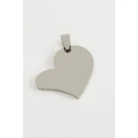 Kalp İsim Yazılabilir Çelik Kolye Ucu 3 cm-Gümüş Rengi
