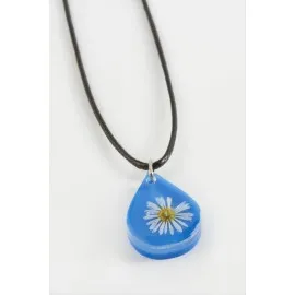 Papatya Oval Epoksi Kolye-Mavi